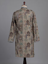 Ash grey silk kurta suit with palace inspired embroidery