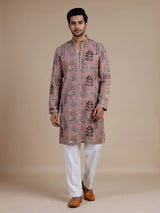 Rose pink silk kurta suit with mughal architectural thread work