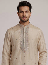 Pale cream dupion silk kurta suit with floral embroidery