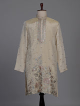 Pale cream dupion silk kurta suit with floral embroidery