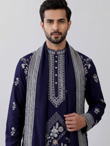 Navy georgette kurta suit with embroidered swan motifs