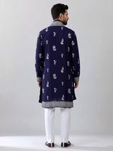 Navy georgette kurta suit with embroidered swan motifs