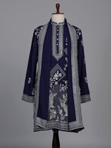 Navy georgette kurta suit with embroidered swan motifs
