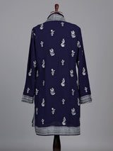 Navy georgette kurta suit with embroidered swan motifs