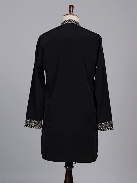 Black cotton blend kurta suit with gold mirror work