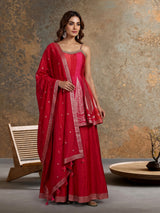 Rani pink chanderi silk anarkali suit with zardosi embellished palazzo