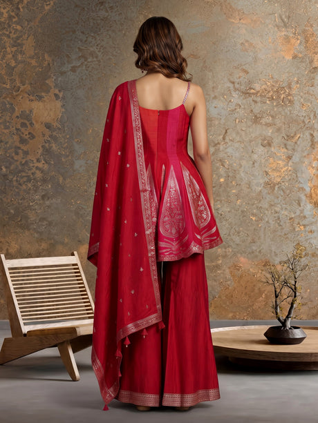 Rani pink chanderi silk anarkali suit with zardosi embellished palazzo