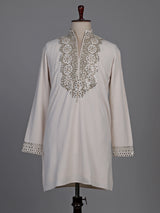Off white short kurta suit with gold embroidered bib