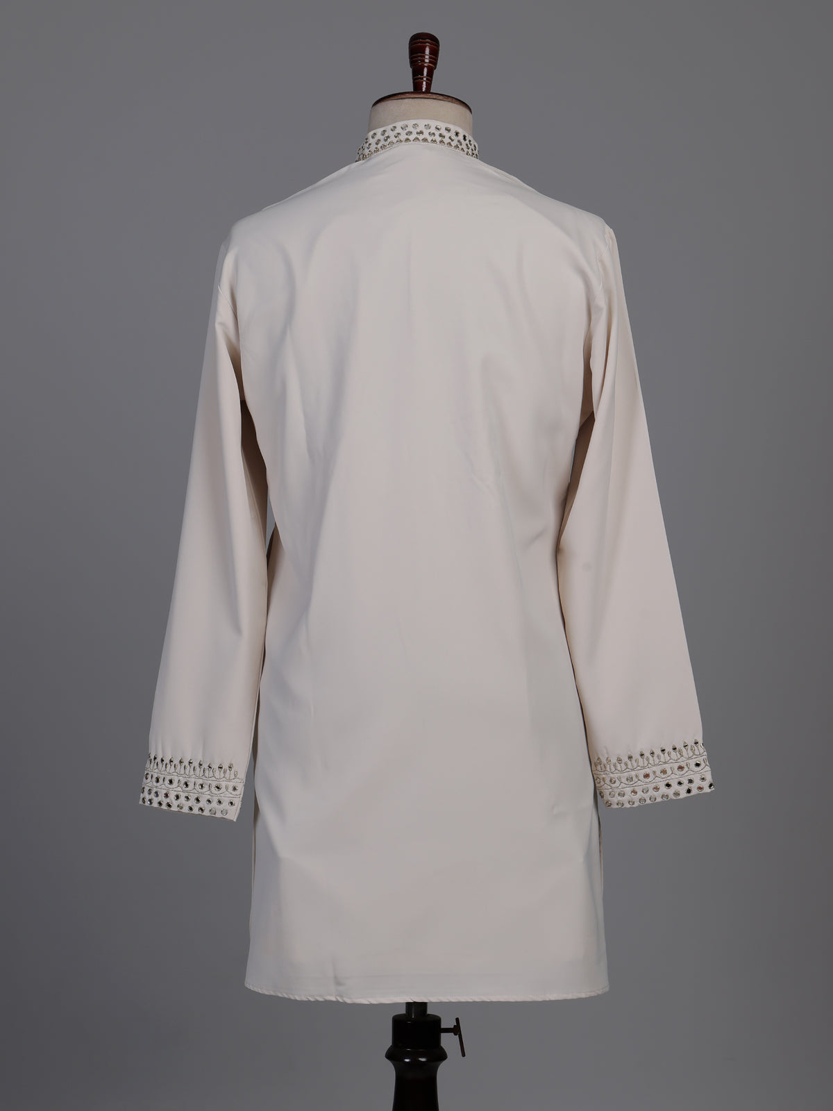 Off white short kurta suit with gold embroidered bib