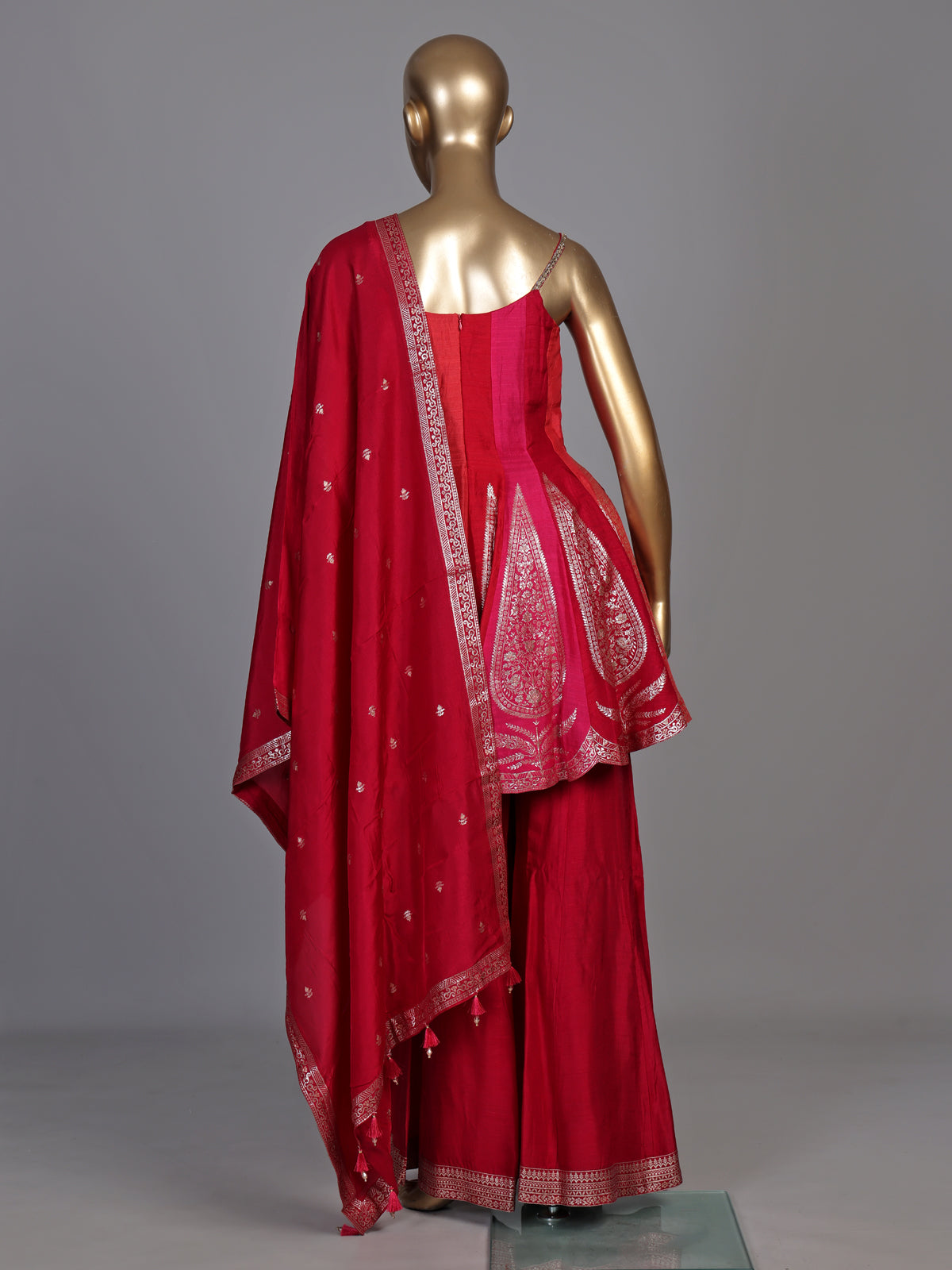 Rani pink chanderi silk anarkali suit with zardosi embellished palazzo