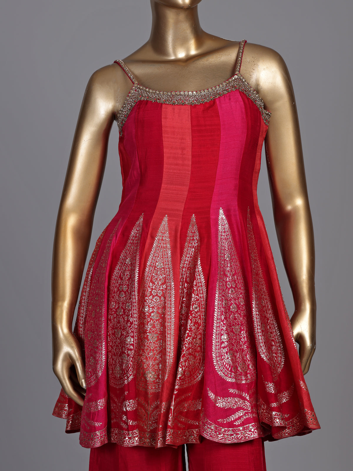 Rani pink chanderi silk anarkali suit with zardosi embellished palazzo