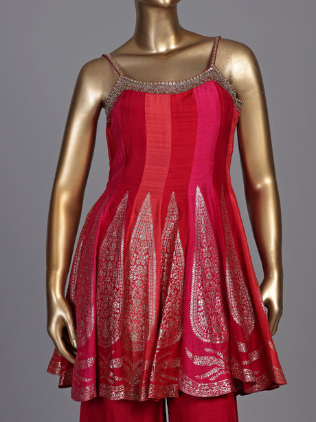 Rani pink chanderi silk anarkali suit with zardosi embellished palazzo