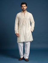 White cotton silk kurta suit with gota patti detailing