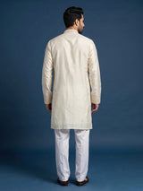 White cotton silk kurta suit with gota patti detailing