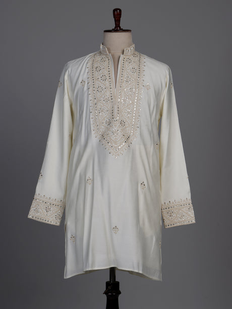 White cotton silk kurta suit with gota patti detailing