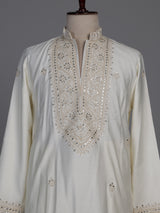 White cotton silk kurta suit with gota patti detailing