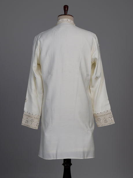 White cotton silk kurta suit with gota patti detailing