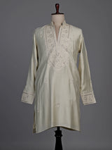 Cream cotton silk kurta suit with thread embellishments