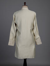 Cream cotton silk kurta suit with thread embellishments