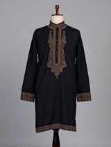 Black cotton kurta suit with antique bronze tilla embroidery