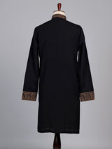 Black cotton kurta suit with antique bronze tilla embroidery