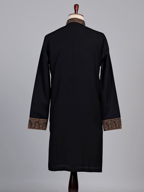 Black cotton kurta suit with antique bronze tilla embroidery