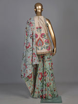 Pista green pakistani sharara suit with bird motifs and embroidery