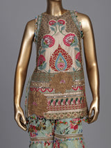 Pista green pakistani sharara suit with bird motifs and embroidery