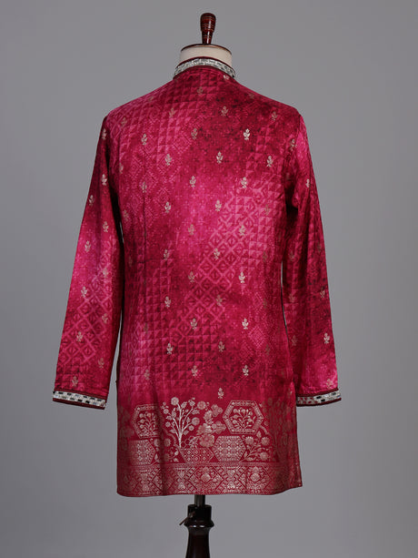 Rani pink bandhani silk kurta suit with mirror work detailing