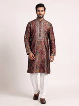Multicolour tapestry print kurta suit with antique metallic embroidery