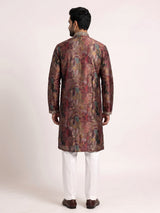 Multicolour tapestry print kurta suit with antique metallic embroidery