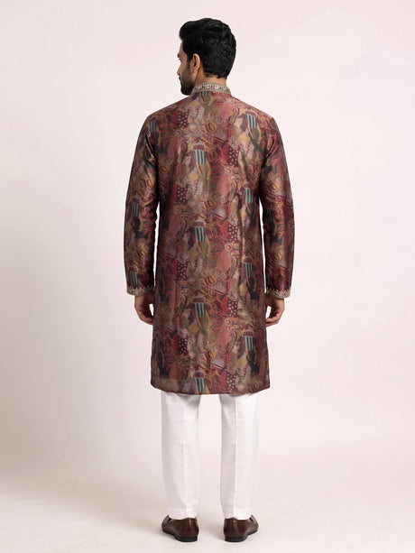 Multicolour tapestry print kurta suit with antique metallic embroidery
