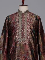 Multicolour tapestry print kurta suit with antique metallic embroidery
