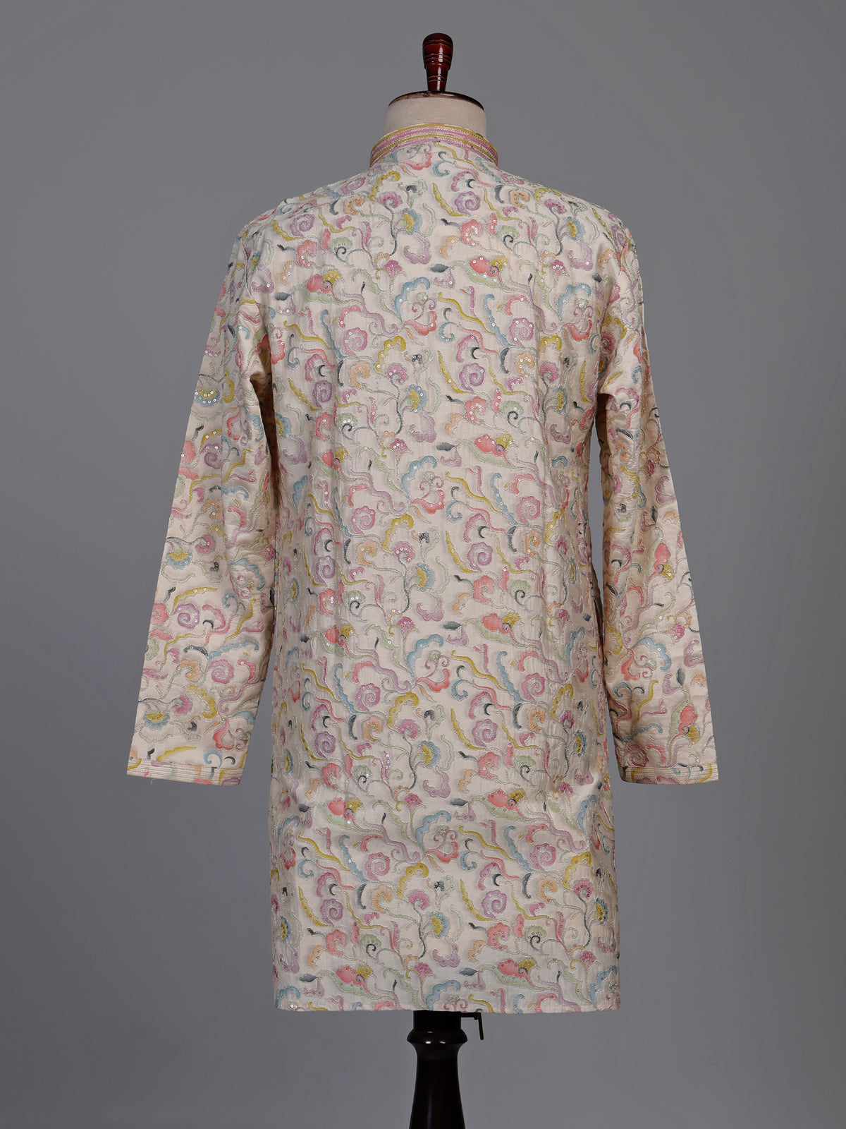 Off white embroidered kurta suit with pastel floral print