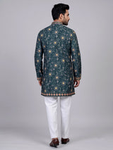 Bottle green bandhani silk kurta suit with multicolour thread work