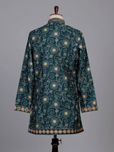 Bottle green bandhani silk kurta suit with multicolour thread work