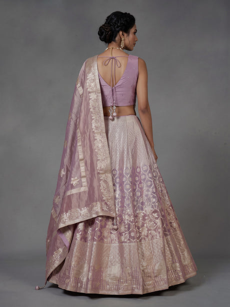 Lavender purple banarasi silk lehenga choli with zari embellishments