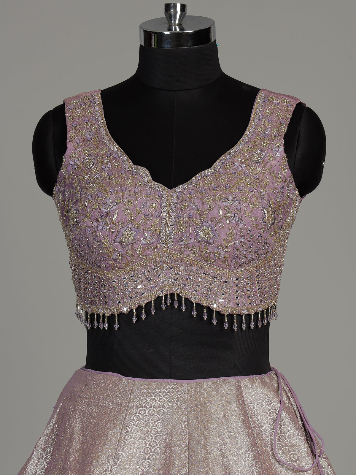 Lavender purple banarasi silk lehenga choli with zari embellishments