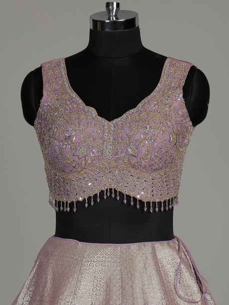 Lavender purple banarasi silk lehenga choli with zari embellishments