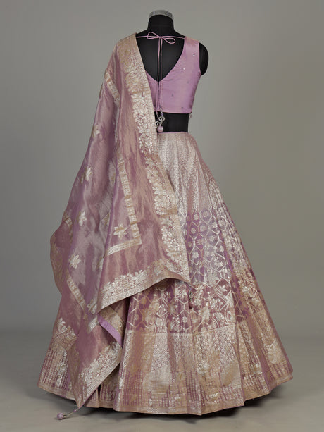 Lavender purple banarasi silk lehenga choli with zari embellishments