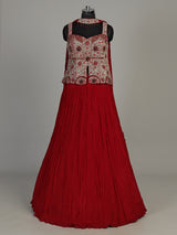 Maroon chiffon silk lehenga choli with luxurious pearl embellishments