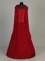 Maroon chiffon silk lehenga choli with luxurious pearl embellishments