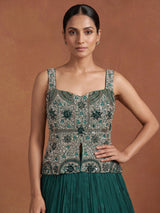 Green chiffon silk lehenga choli with exquisite zardosi embellishments