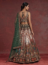 Green silk peacock motif lehenga choli with zardosi detailing