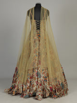 Beige floral silk lehenga choli with sparkling sequin embellishments