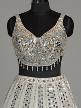 White net designer lehenga choli with sparkling diamond embellishments