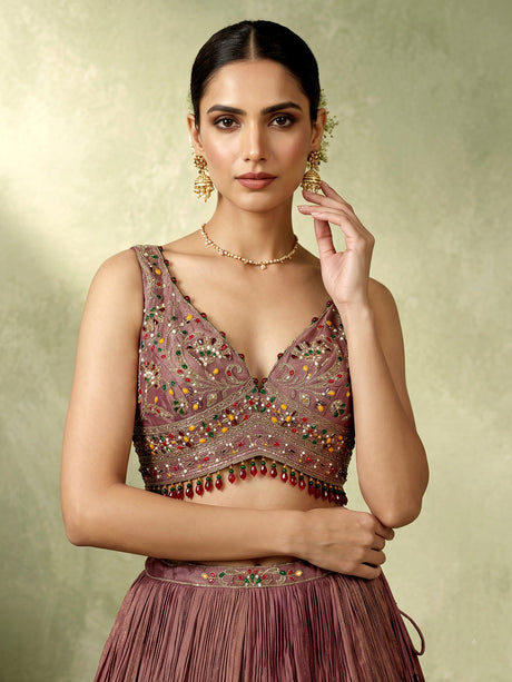 Pastel purple silk lehenga choli with zari tassel dupatta