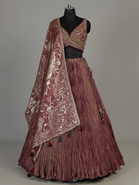 Pastel purple silk lehenga choli with zari tassel dupatta