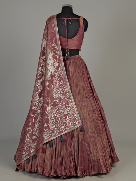 Pastel purple silk lehenga choli with zari tassel dupatta