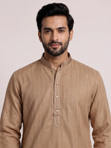 Beige linen kurta suit set with subtle thread detailing